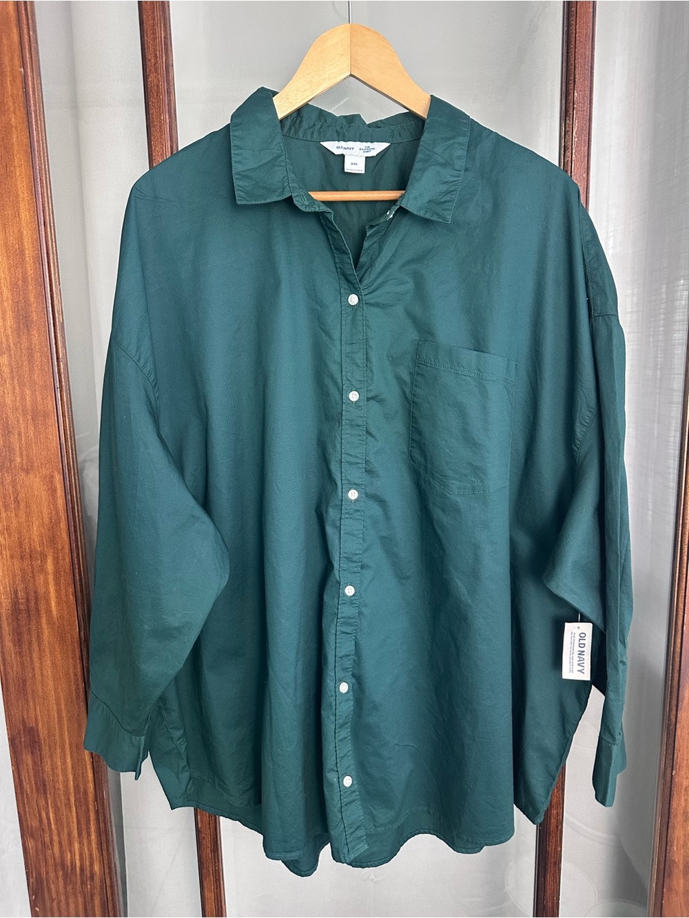 Old Navy XXL Dark Forest Green The Boyfriend Preppy Cabincore Button Down Shirt